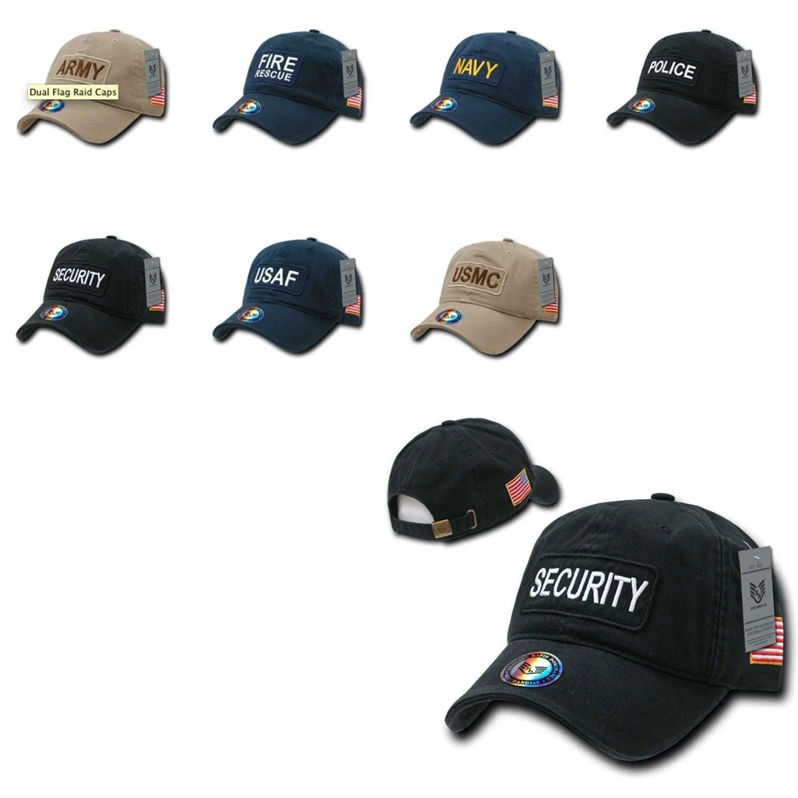 1 Dozen Military Law Enforcement 2 Ply Dual Flag Raid Caps Hats Wholesale Lots!