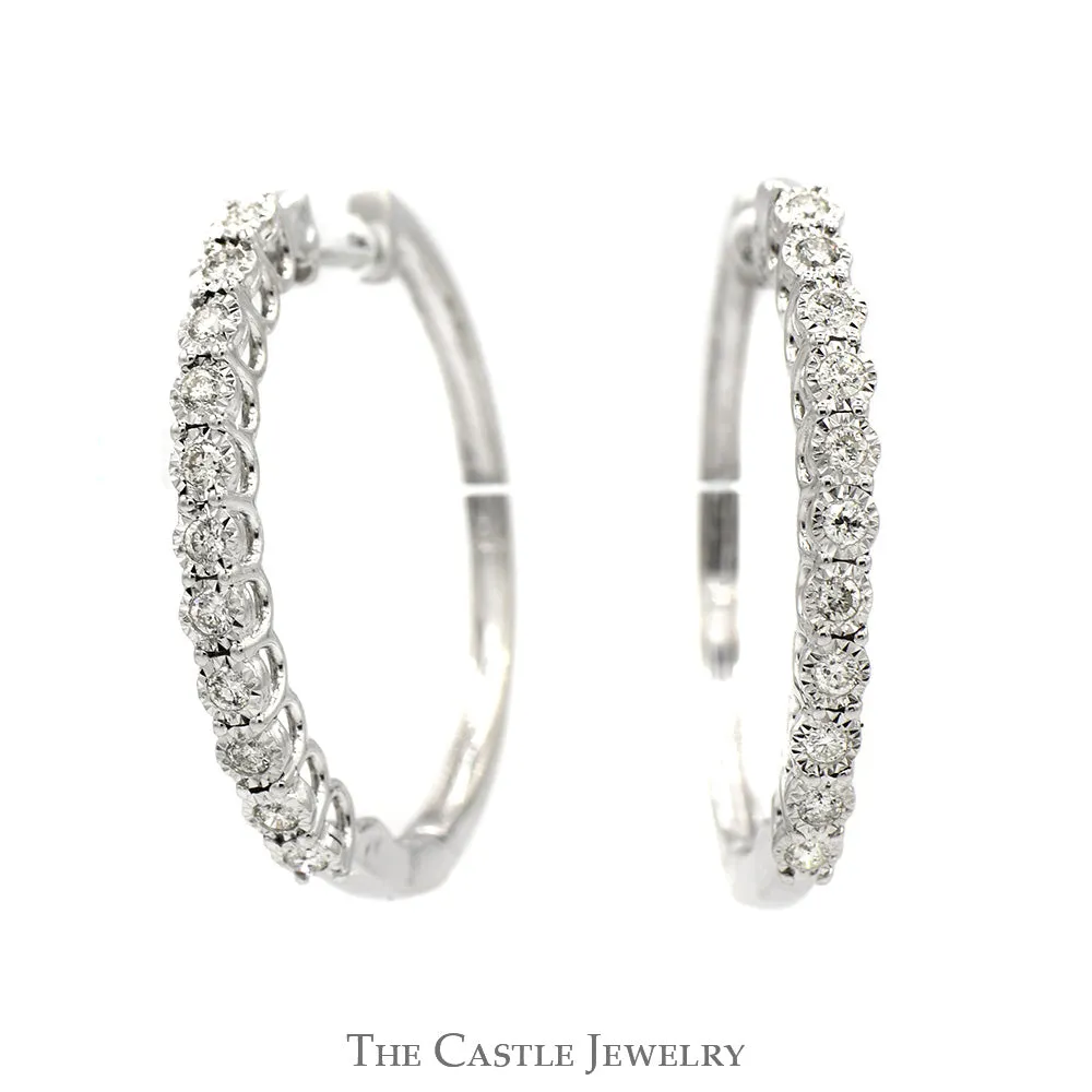 1/2cttw Illusion Set Diamond Hoop Earrings in 10k White Gold