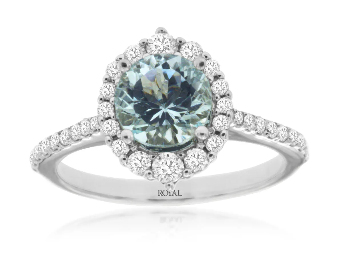 14K White Gold Aquamarine and Diamond Ring