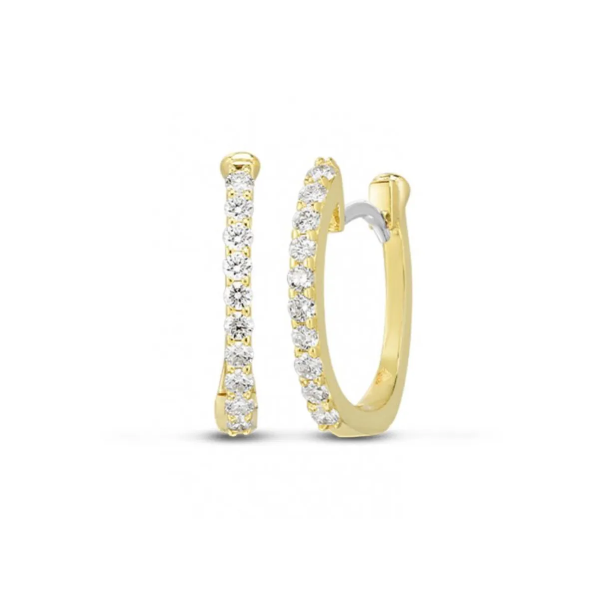 18K Gold Pave Diamond Huggie Hoop Earrings