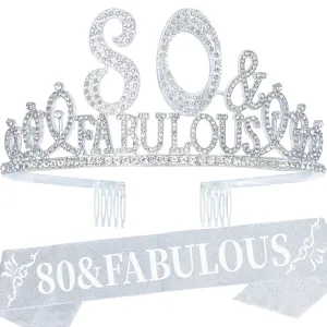 80th Birthday, 80th Birthday Gifts for Women, 80th Birthday Tiara and Sash Gold, 80th