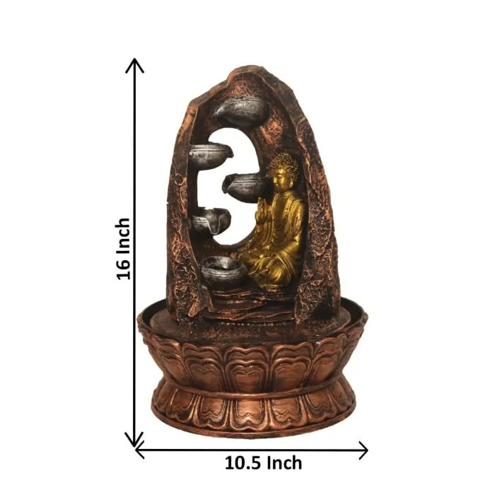 Art N Hub Lord Buddha Table Top Indoor Water Fountains for Home Decoration Office Decoration and Gifting Built (27 x 27 x 41 CM | Golden Copper & Silver)