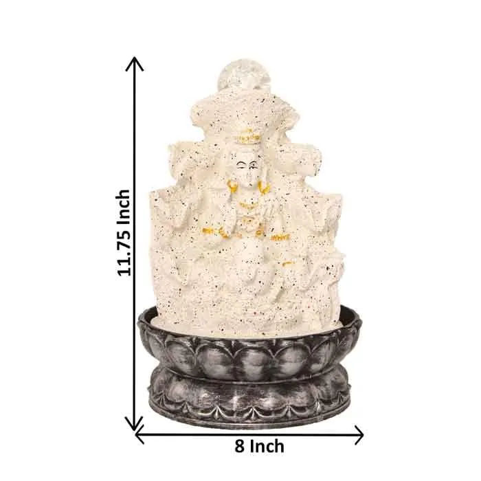 Art N Hub Lord Shiva Tabletop Waterfall Fountain Decorative Gift Items for Home and Office with Crystal Ball LED Light | Home Inauguration Gift Items (20 x 20 x 30 CM | Dotted White Golden)