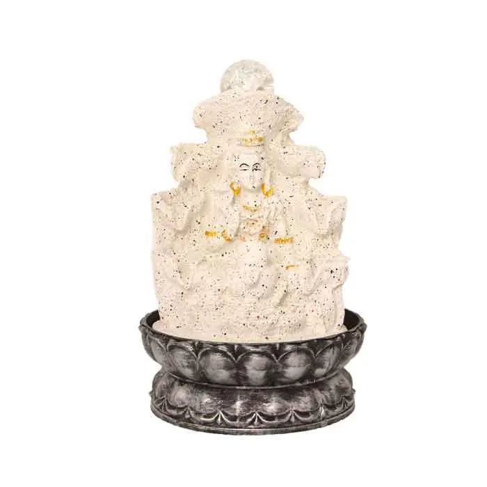 Art N Hub Lord Shiva Tabletop Waterfall Fountain Decorative Gift Items for Home and Office with Crystal Ball LED Light | Home Inauguration Gift Items (20 x 20 x 30 CM | Dotted White Golden)