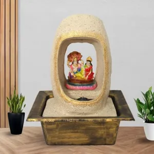 Art N Hub Lord Vishnu Laxmi Indoor Outdoor Tabletop Fountain for Home Decor Office Decor and Gifting Built Home Decorative Gift Items (30 x 24 x 40 CM | Dotted Cream Golden)