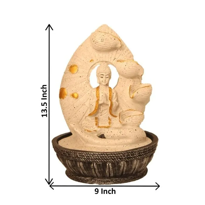 Art N Hub namaskar Buddha Tabletop Waterfall Showpiece Ornaments for Home Decor and Garden Decoration | Best Decoration Gift Items for Living Room (23 x 23 x 34 CM | Dotted White Golden)