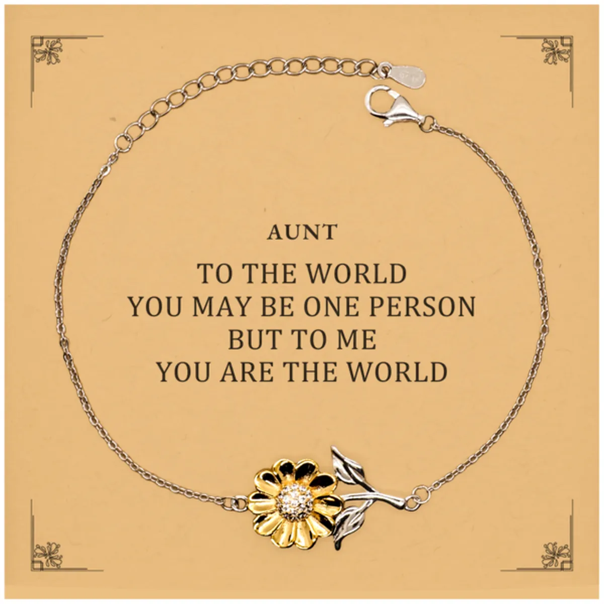 Aunt Gift. Birthday Meaningful Gifts for Aunt, To me You are the World. Standout Appreciation Gifts, Sunflower Bracelet with Message Card for Aunt