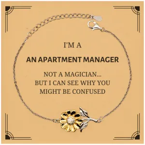 Badass Apartment Manager Gifts, I'm Apartment Manager not a magician, Sarcastic Sunflower Bracelet for Apartment Manager Birthday Christmas for  Men, Women, Friends, Coworkers