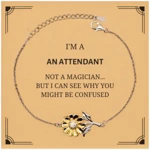 Badass Attendant Gifts, I'm Attendant not a magician, Sarcastic Sunflower Bracelet for Attendant Birthday Christmas for  Men, Women, Friends, Coworkers