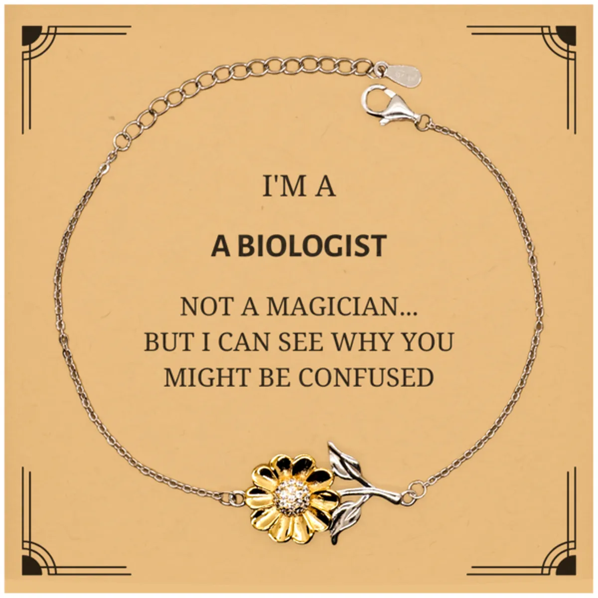 Badass Biologist Gifts, I'm Biologist not a magician, Sarcastic Sunflower Bracelet for Biologist Birthday Christmas for  Men, Women, Friends, Coworkers