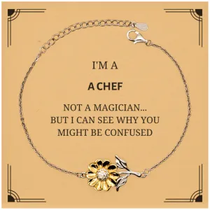 Badass Chef Gifts, I'm Chef not a magician, Sarcastic Sunflower Bracelet for Chef Birthday Christmas for  Men, Women, Friends, Coworkers