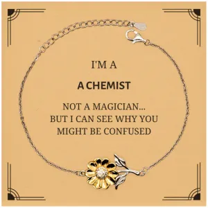 Badass Chemist Gifts, I'm Chemist not a magician, Sarcastic Sunflower Bracelet for Chemist Birthday Christmas for  Men, Women, Friends, Coworkers