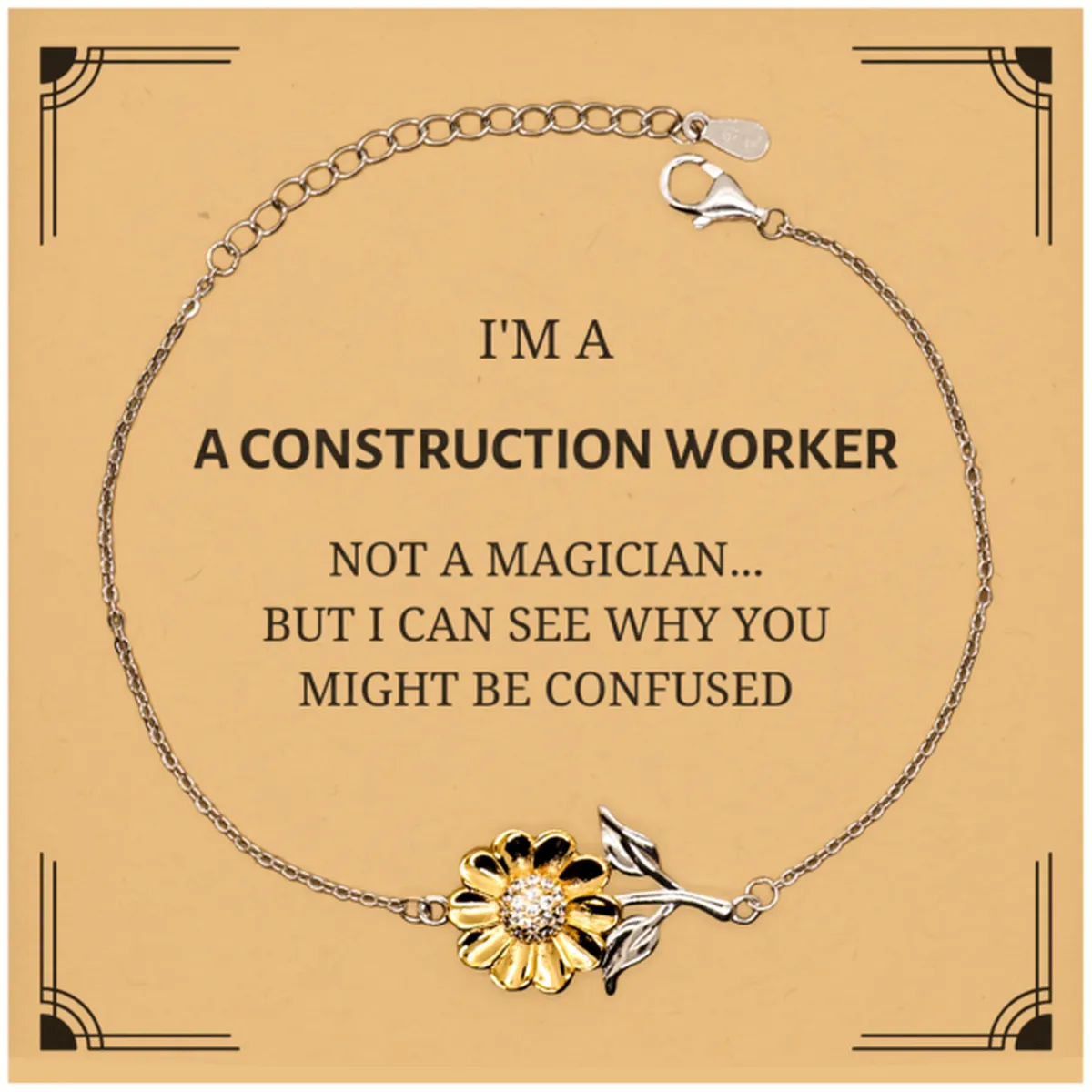 Badass Construction Worker Gifts, I'm Construction Worker not a magician, Sarcastic Sunflower Bracelet for Construction Worker Birthday Christmas for  Men, Women, Friends, Coworkers