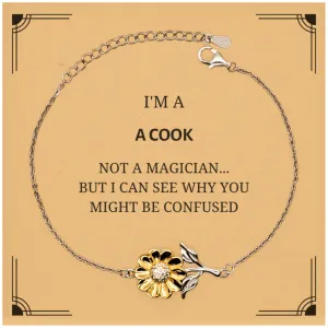 Badass Cook Gifts, I'm Cook not a magician, Sarcastic Sunflower Bracelet for Cook Birthday Christmas for  Men, Women, Friends, Coworkers