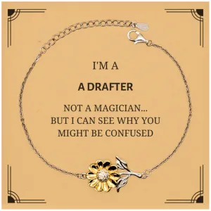 Badass Drafter Gifts, I'm Drafter not a magician, Sarcastic Sunflower Bracelet for Drafter Birthday Christmas for  Men, Women, Friends, Coworkers