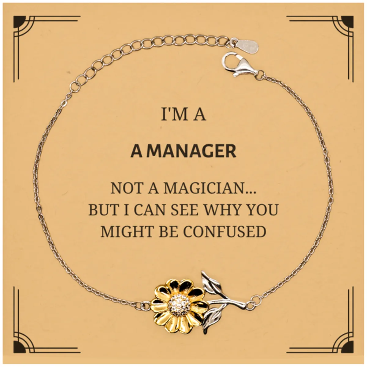 Badass Manager Gifts, I'm Manager not a magician, Sarcastic Sunflower Bracelet for Manager Birthday Christmas for  Men, Women, Friends, Coworkers