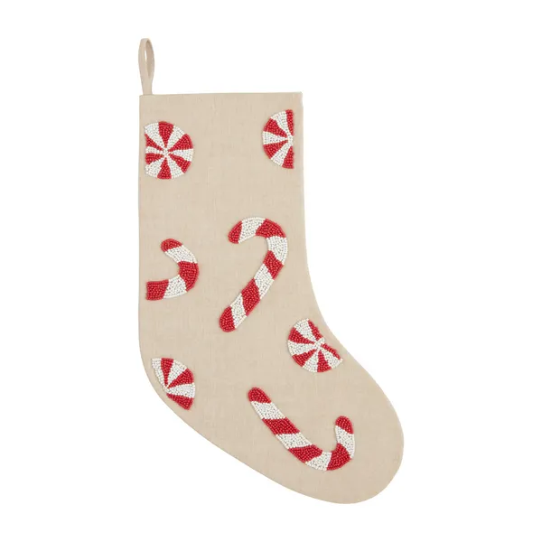 CANDY CANE BEADED STOCKING