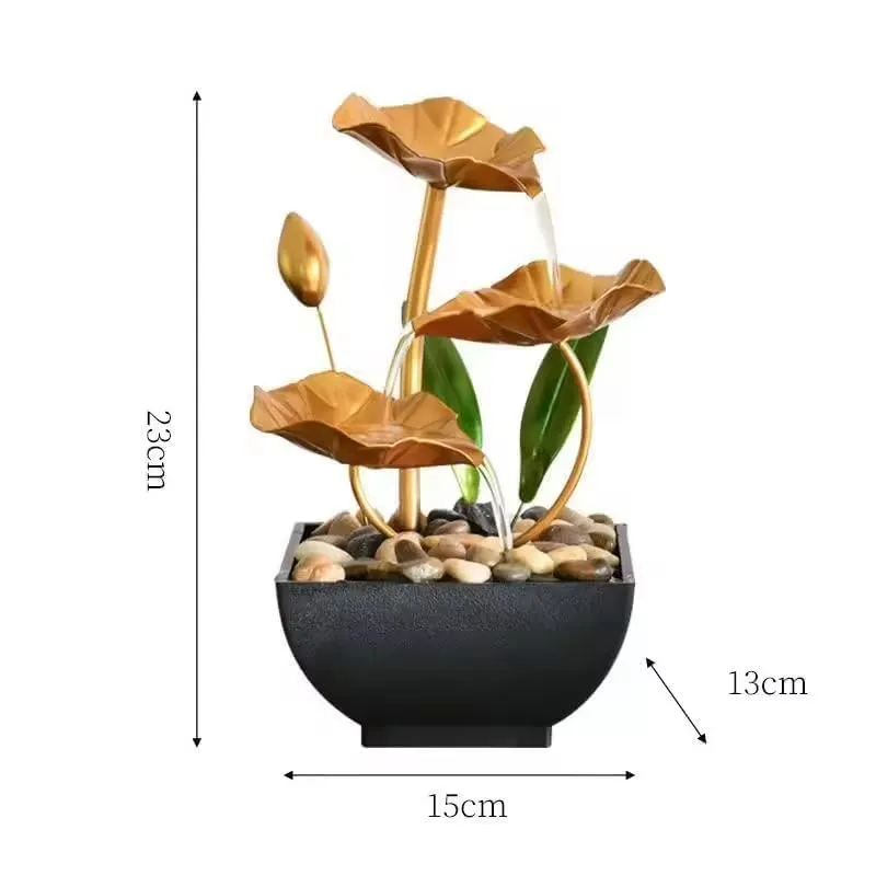 DONDA Tabletop Water Fountain Decor with Waterfall Desktop Lotus Fountains, Deep Basin and Natural River Rocks, Indoor Zen Relaxation for Office, Bedroom Decor (Golden) (Leaf Water Fountain)