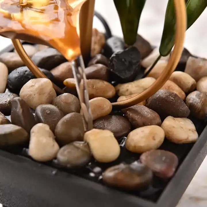 DONDA Tabletop Water Fountain Decor with Waterfall Desktop Lotus Fountains, Deep Basin and Natural River Rocks, Indoor Zen Relaxation for Office, Bedroom Decor (Golden) (Leaf Water Fountain)