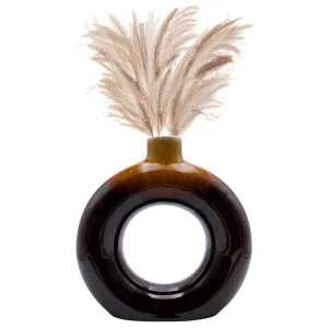 FARKRAFT Donut Shape Ceramic Vase - Brown Color, 6 Inch - Contemporary Design Table and Home Decor Centrepiece, Flower Vase Showpiece for Office Desk Tabletop