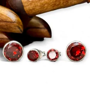 Garnet Round Handmade Stud Earrings