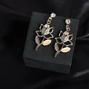 Gold Plated Exclusive Flower Design Earrings For Women & Girls Cubic Zirconia Alloy Drops & Danglers - Pair Of 1