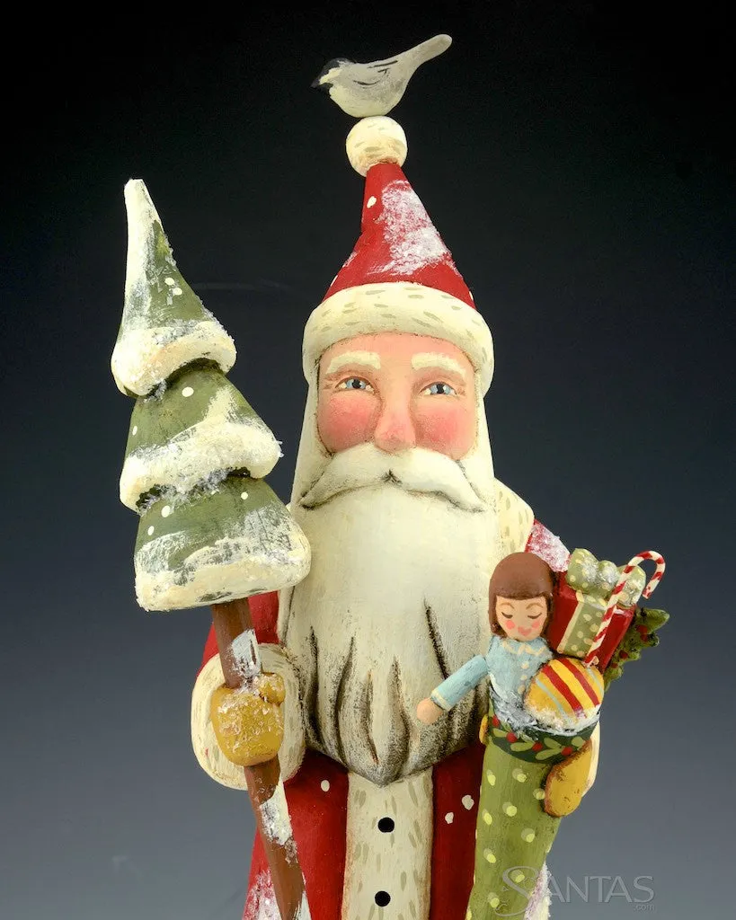 Greg Guedel 13 inch Santa with Stocking and Christmas Tree