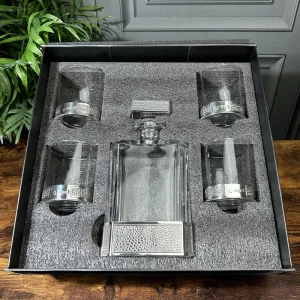 Manhattan 650ml Whisky, Wine & Spirits Decanter Gift Set Includes 4x 11oz Pewter Manhattan Tumblers