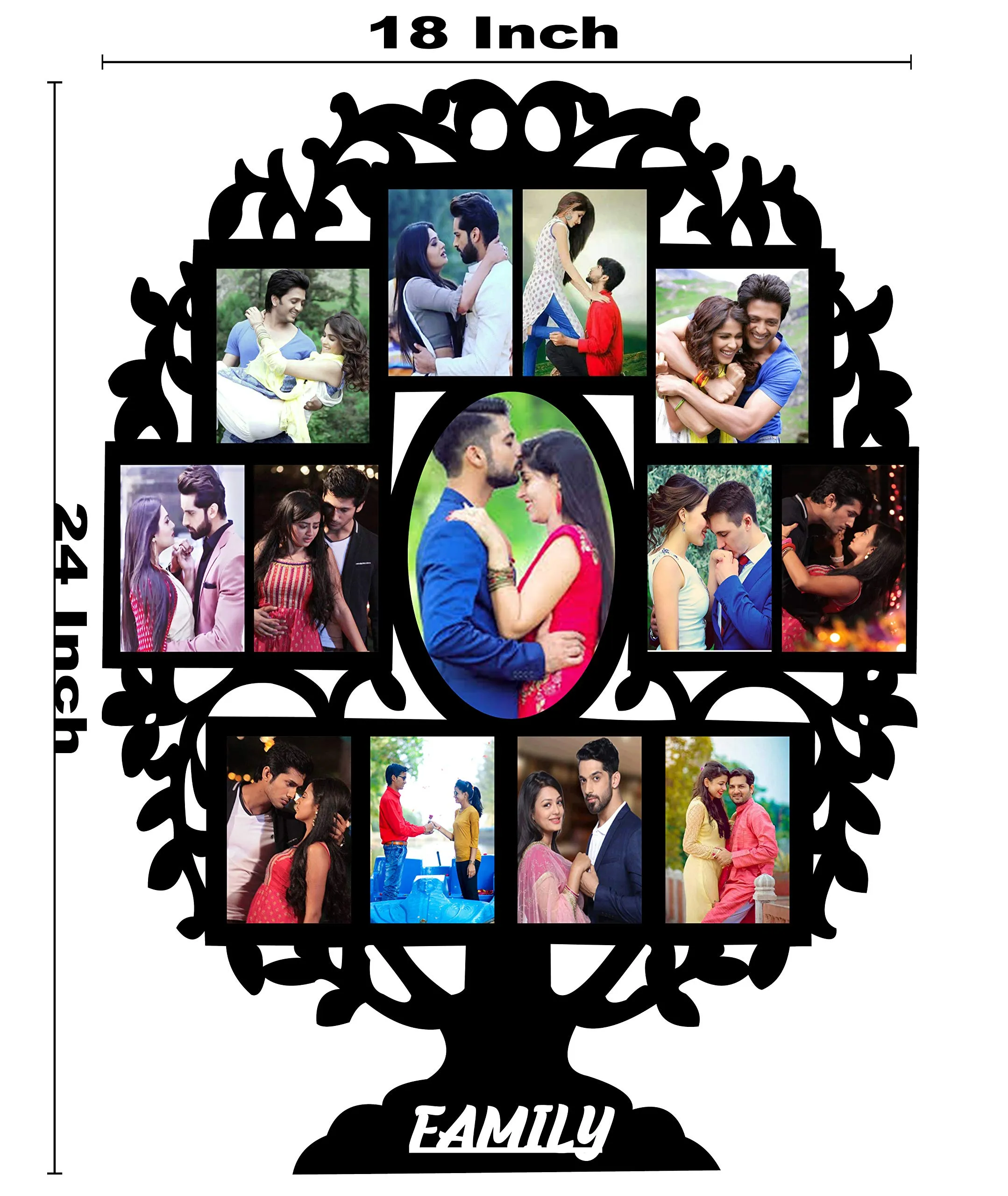 MUKESH HANDICRAFTS Family Tree Personalized/Personalise 13 Rectangular Photo Frame For Gifts In Creative Wooden Frame|Gifting Frame For All Occasions|(Black, 18X24 Inches), Wall Mount