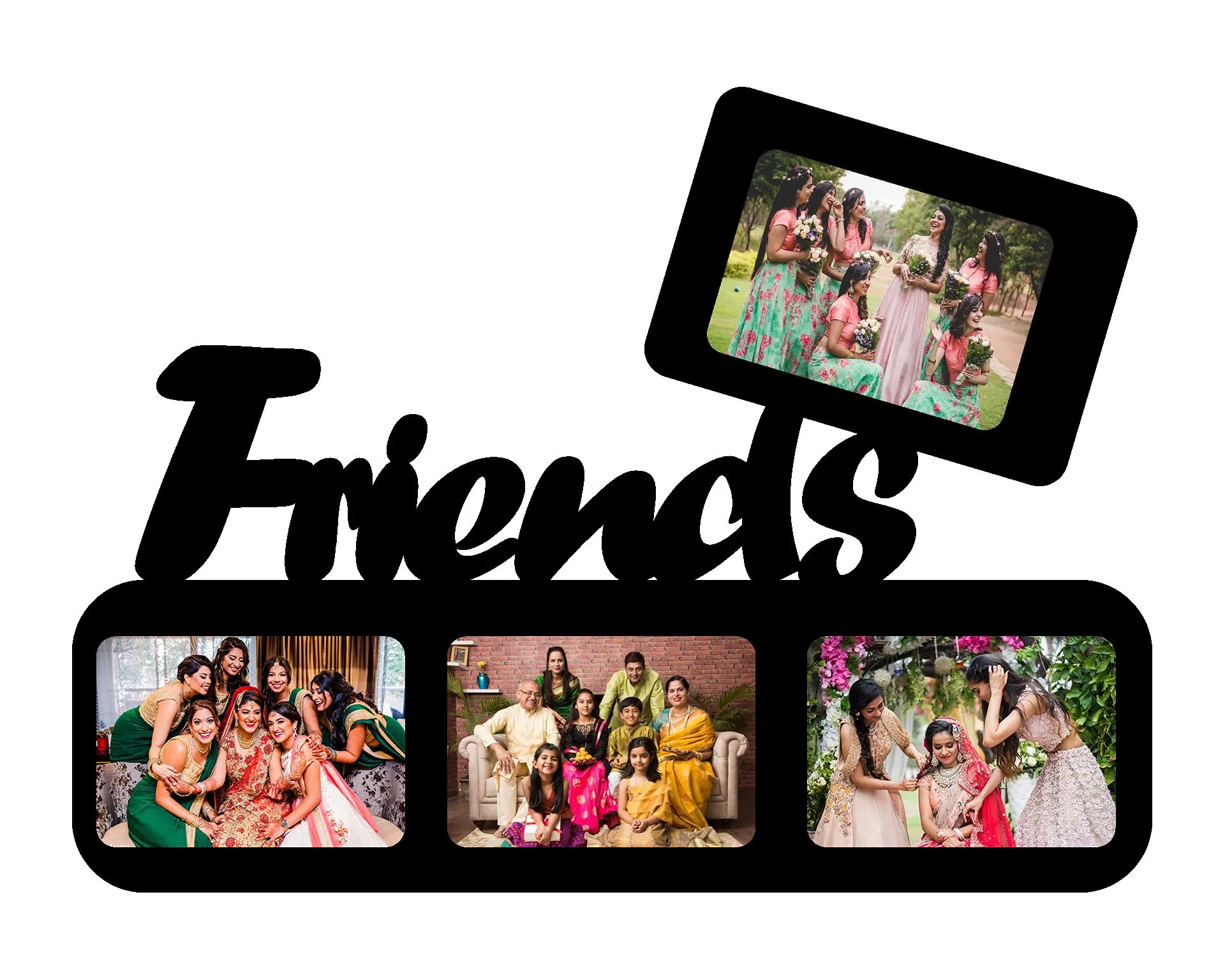 MUKESH HANDICRAFTS Friends/Best Friend Personalized/Personalise 4 Photo Frame for Gifts in Creative Wooden Frame |Gifting Frame for All Occasions| (Black, 18x24 inches)