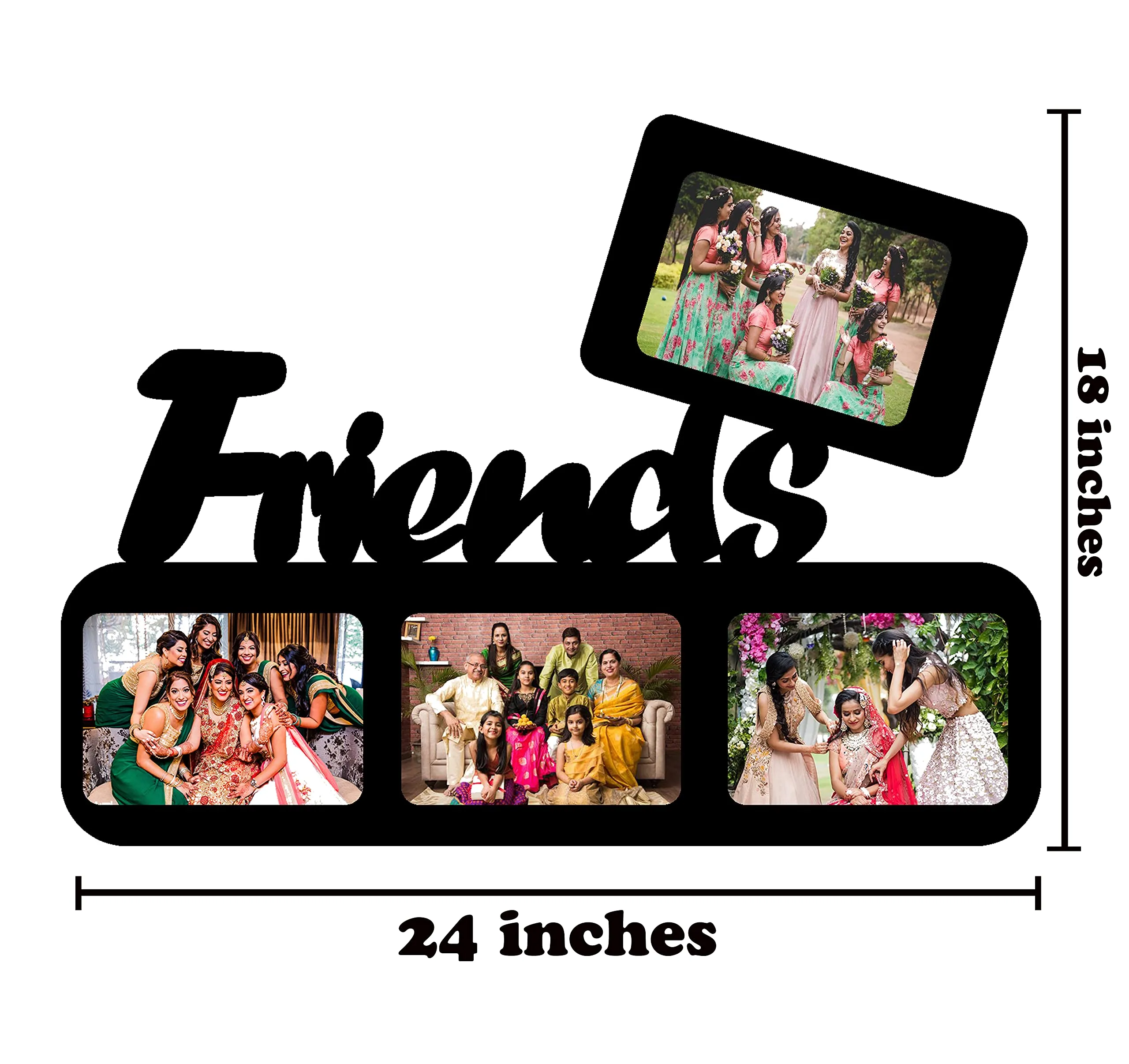 MUKESH HANDICRAFTS Friends/Best Friend Personalized/Personalise 4 Photo Frame for Gifts in Creative Wooden Frame |Gifting Frame for All Occasions| (Black, 18x24 inches)