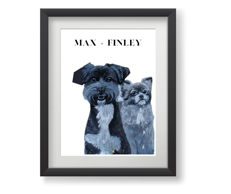 NEW ITEM Modern Framed Painted Named Pet Portrait - 16x20" - Wall Collage Canvas Art - Pet Portrait Painting