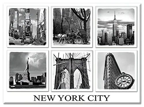 New York City Famous Landmarks BW - New York City Landmarks Souvenir Refrigerator Magnet NYC Fridge Metal Magnet - New York Landmarks Cool Collectible Keepsake Gift