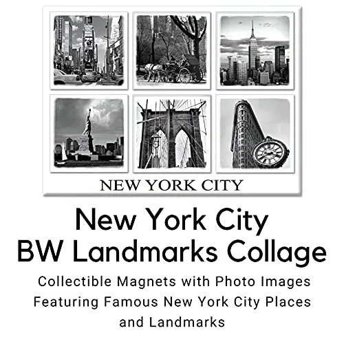 New York City Famous Landmarks BW - New York City Landmarks Souvenir Refrigerator Magnet NYC Fridge Metal Magnet - New York Landmarks Cool Collectible Keepsake Gift