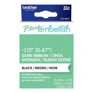 P-Touch Embellish Satin Ribbon Black On White*