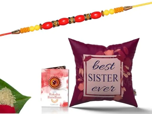 Pillow Rakhi for Brother with Gift - Rakhi with Rakhi Cushion with Filler Greeting Card- Rakhi for Brother, Gifts for Brother, Gifts for Rakhi, Gifts for Rakshabandhan Rakhi Gifts-CH-SIS-26-PD