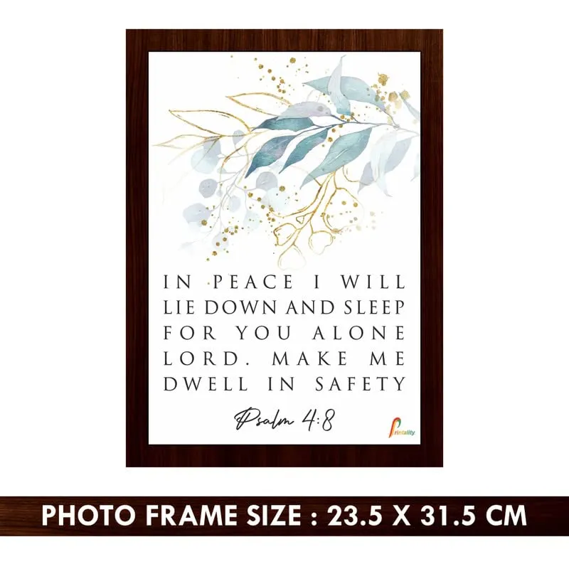 Printality Bible In peace i will lia down and sleep |PSALM 4:8| Verse Wall Photo Frames Photo Frame For Wall Christians Photo Frames Size Hanging Frame for Decoration Room, Bedroom, Hall, Living Room