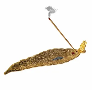 Pure Source India Aluminum Incense Holder & Ash Catcher Agarbatti Stand Featuring Ganesh Figurine (9x2 inch, Gold)