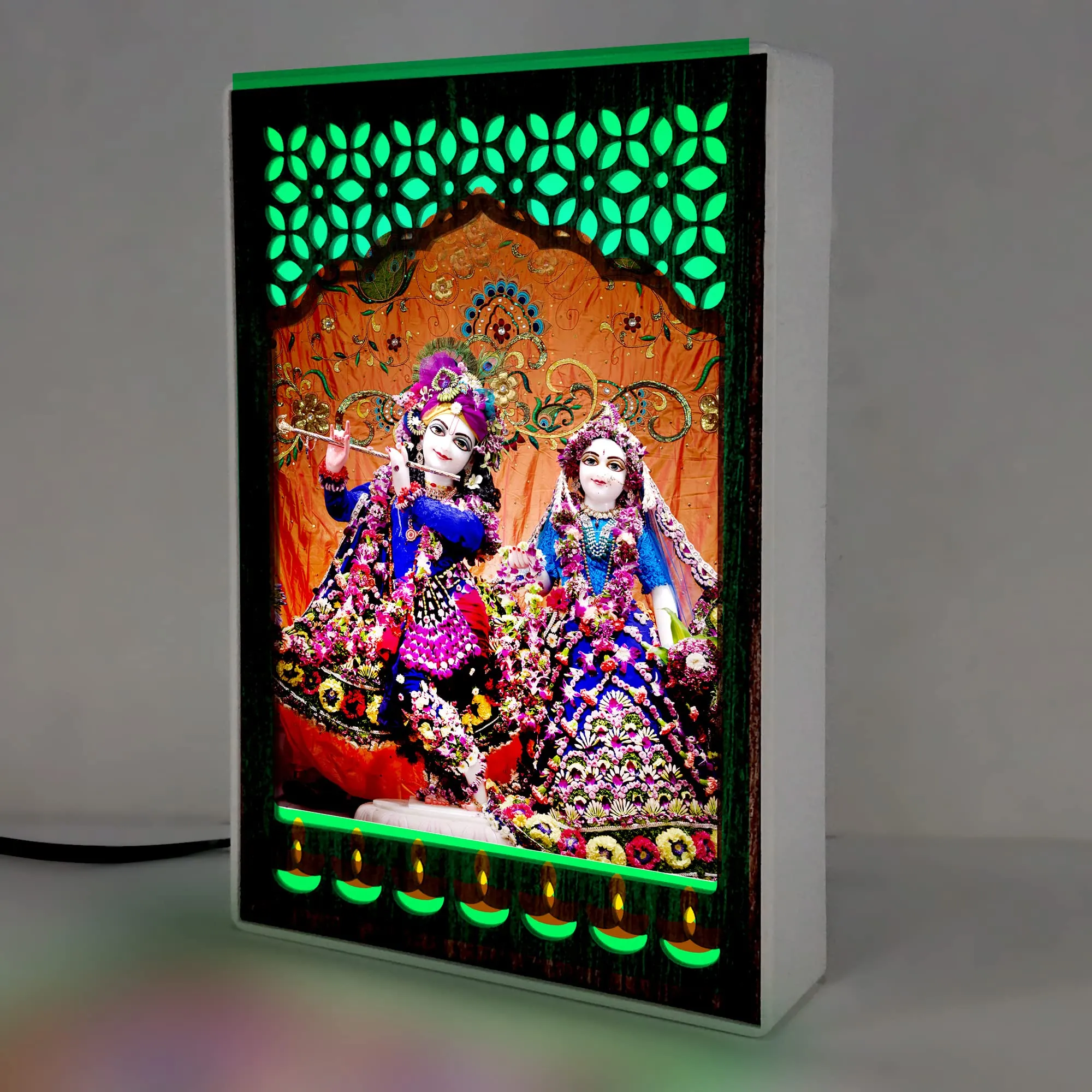 Regalo Casila REGALOCASILA Kanha ji With Radha Photo Frame With Light God Photo With Light | LED Jali Mandir | Gifts For Any Occasion Table Decor| Size: 6 x 9 Inches 7DGLF346