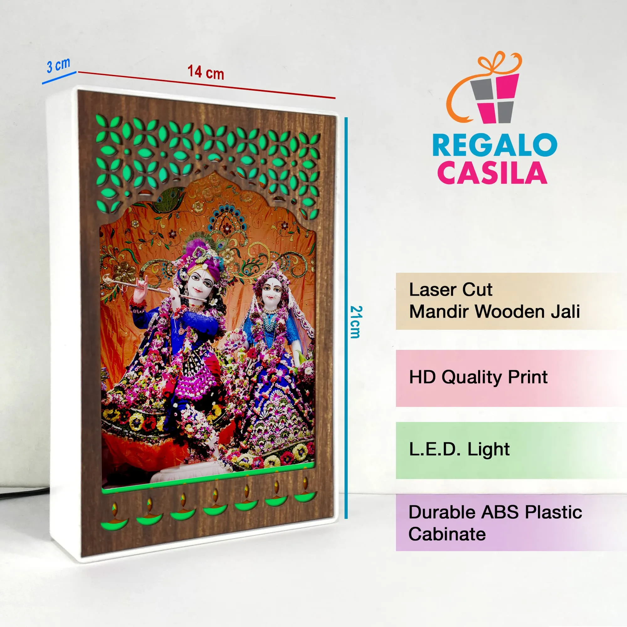 Regalo Casila REGALOCASILA Kanha ji With Radha Photo Frame With Light God Photo With Light | LED Jali Mandir | Gifts For Any Occasion Table Decor| Size: 6 x 9 Inches 7DGLF346