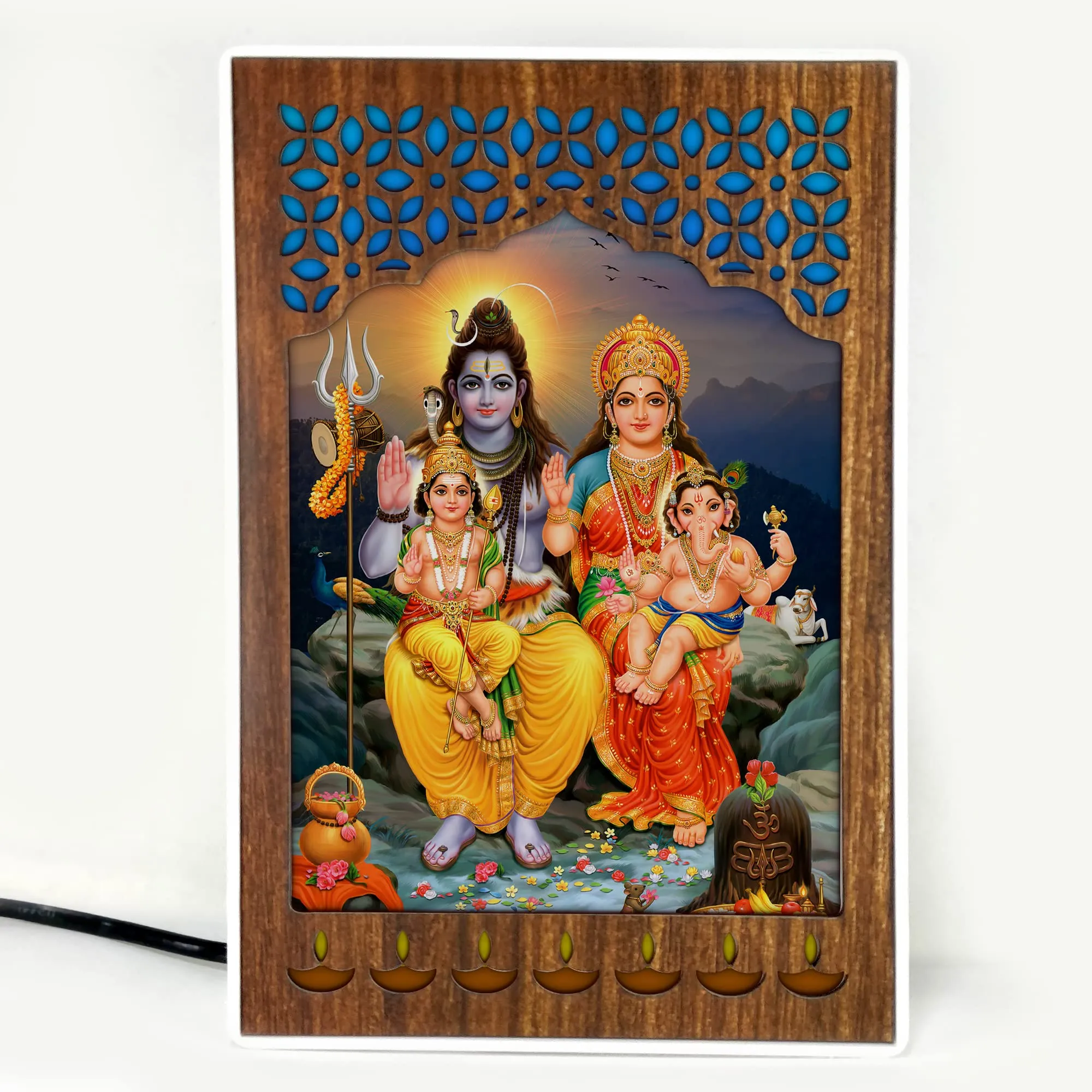 Regalo Casila REGALOCASILA Lord Shiva Family Photo With Light For Pooja Room God Photo | LED Jali Mandir | Gifts For Any Occasion Table Decor| Size: 6 x 9 Inches 7DGLF217