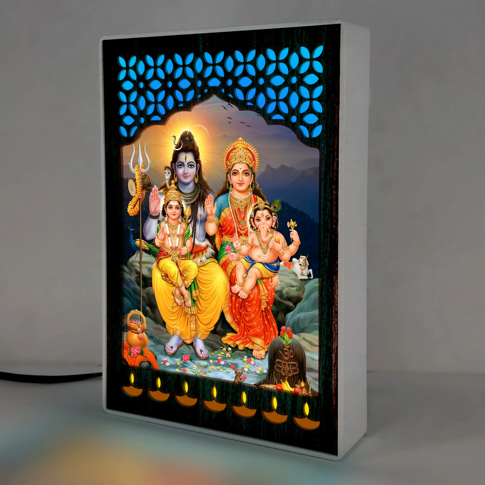 Regalo Casila REGALOCASILA Lord Shiva Family Photo With Light For Pooja Room God Photo | LED Jali Mandir | Gifts For Any Occasion Table Decor| Size: 6 x 9 Inches 7DGLF217