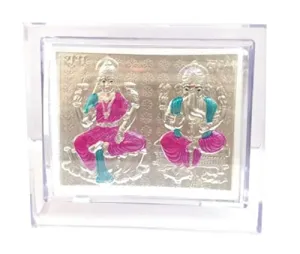 RELBEES 999 Silver Lakshmi Ganesha Frame for Diwali Gift Items/Diwali Gifts/Corporate Gifts/dhanteras/Gifting (Multicolour)