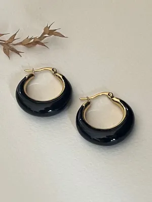 Roxanne - Glossy Enamel Hoops - Black