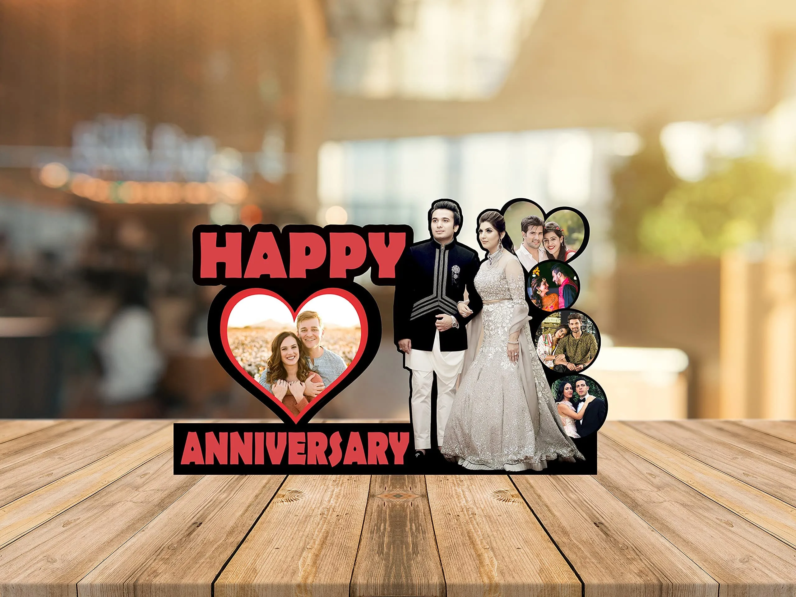 Shri Kanth Art® Customized Happy Anniversary Wooden Photo Frames| Personalized Picture Photo Frame | Collage Frame for Couple (Size :- 8 x 12), Wall Mount