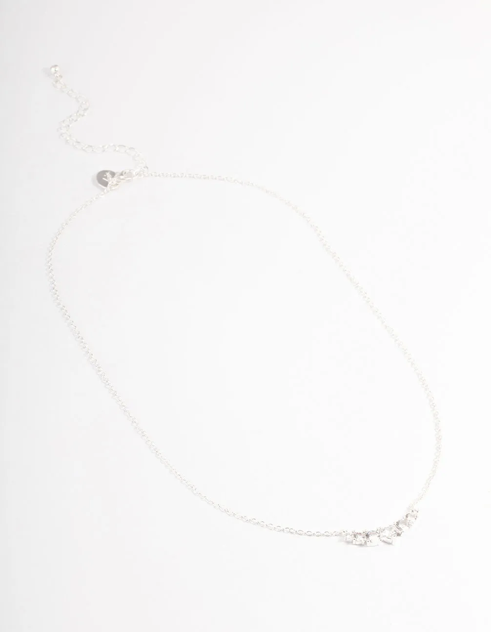 Silver Diamante Curve Bar Necklace