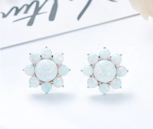 Sterling silver blue opal flower earring