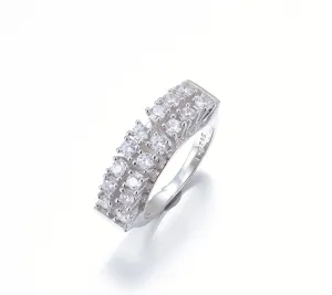 Sterling silver two rounded crystal rows ring