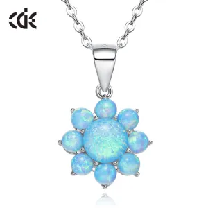 Sterling silver white opal flower necklace