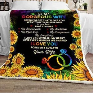 Sunflowers Pride Blanket To My Gorgeous Wife, Transgender Lesbian Blankets, Lgbt Pride Month Gifts For Lesbians